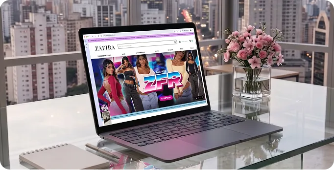 Loja virtual da Záfira aberta em um notebook