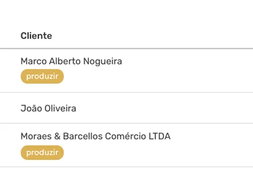 Lista de pedidos com o marcador "produzir" aplicado automaticamente