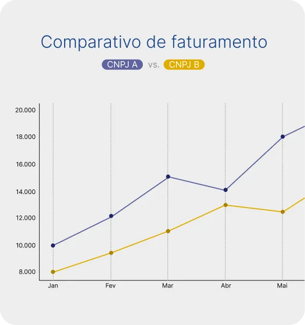 Gráfico comparando o faturamento mensal de dois CNPJs do mesmo grupo