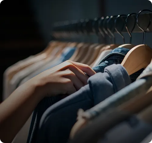 Arara com peças de uma coleção de moda